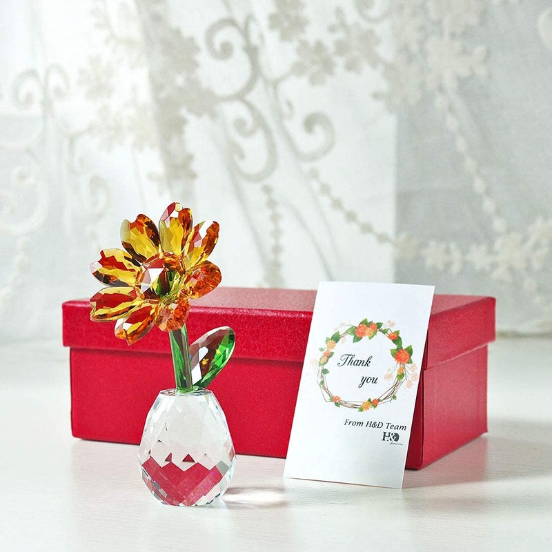 QFkris Crystal Sunflower Figurine Table 3.5" Crystal Flower Collectible Ornament Home Decoration Souvenir Gifts (Sunflower) Valentines Day Gift for Women - Image 4